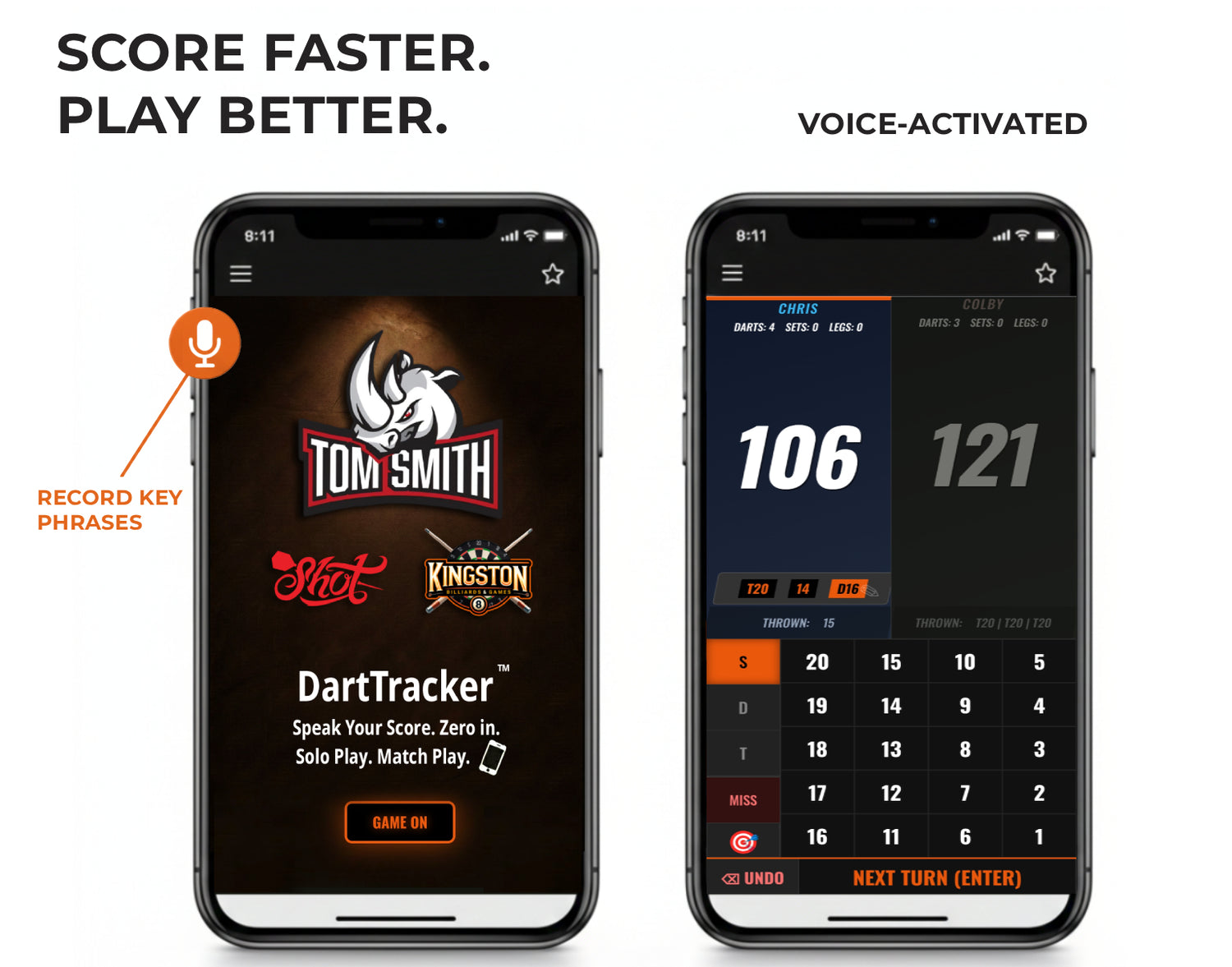 Tom Smith Version - DartTracker free voice-activated dart scoreboard for 501 and Cricket by Kingston Billiards & Games.