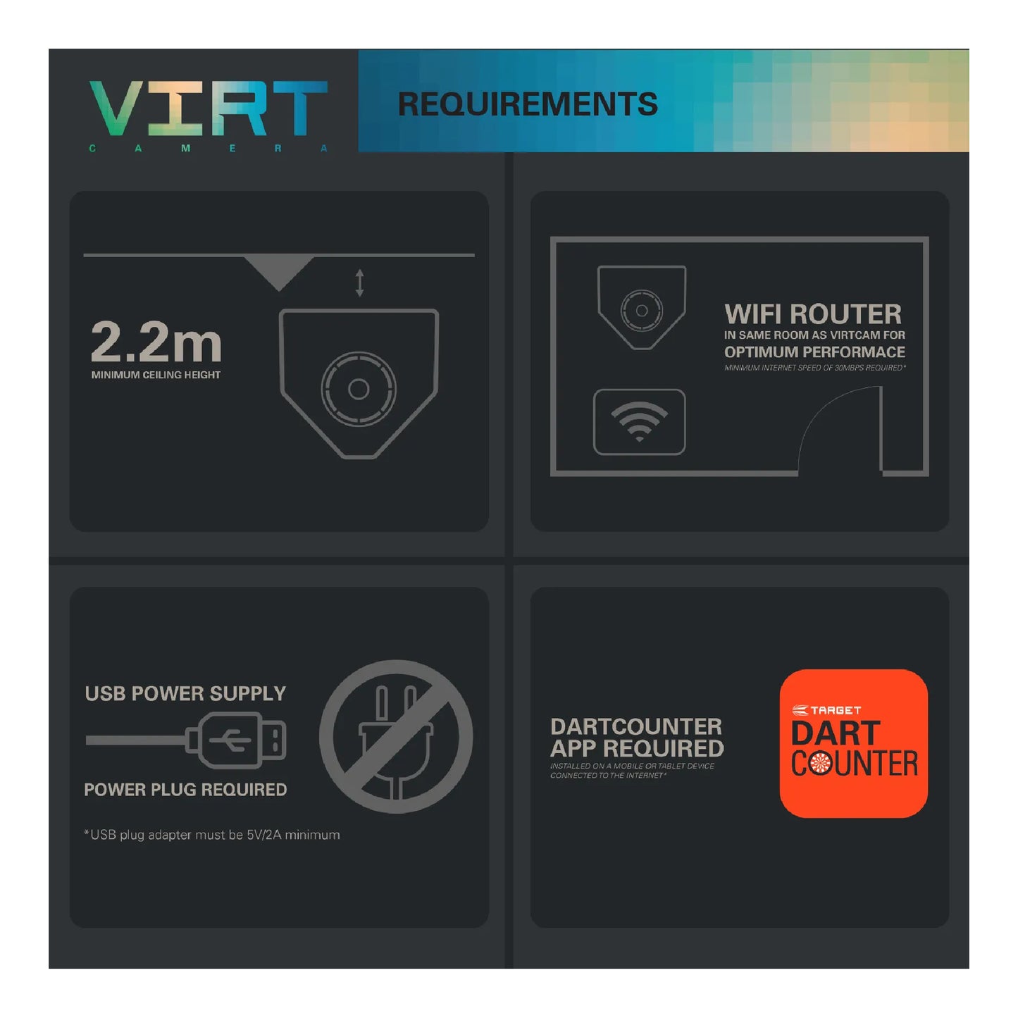 Virt Camera system mounted for live darts play with HD streaming
