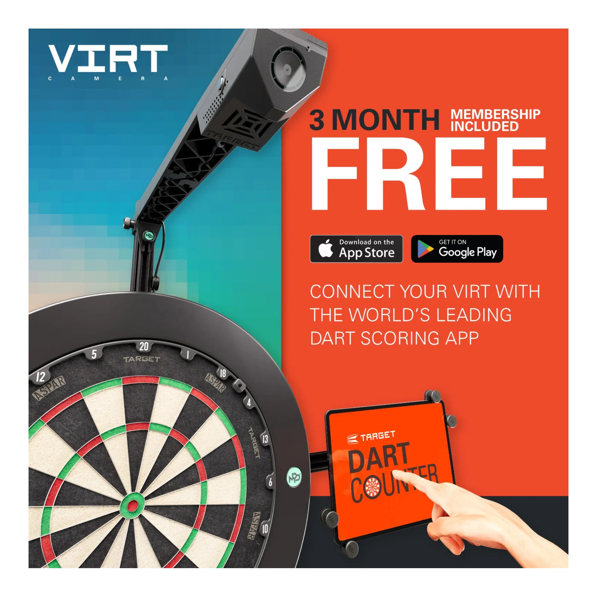 Virt Camera mounted on MOD rail system for darts gameplay