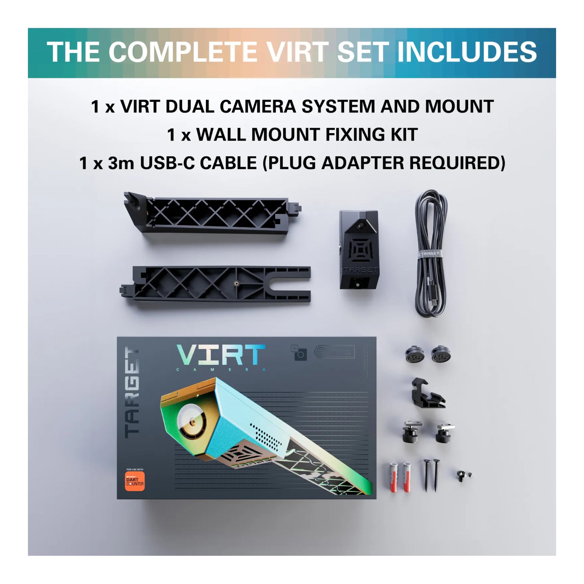 Close-up of Virt Camera dual lens setup for dartboard and player view