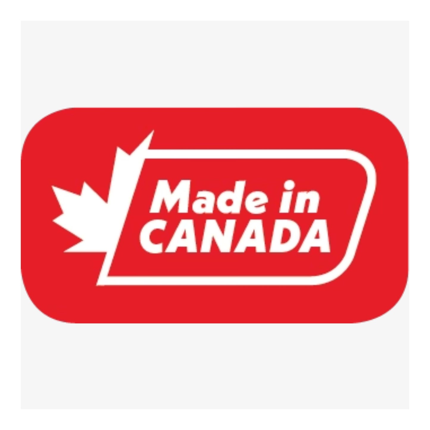 Red 'Made in Canada' logo with a white maple leaf on a white background